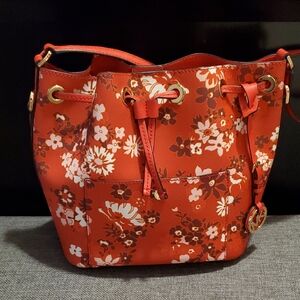 Floral Red Bucket Bag